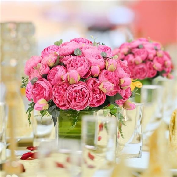 Artificial Peony Flower Silk Peonies Bouquet 4Bundles Fake Flowers Bulk(RedRose) - Picture 3 of 6